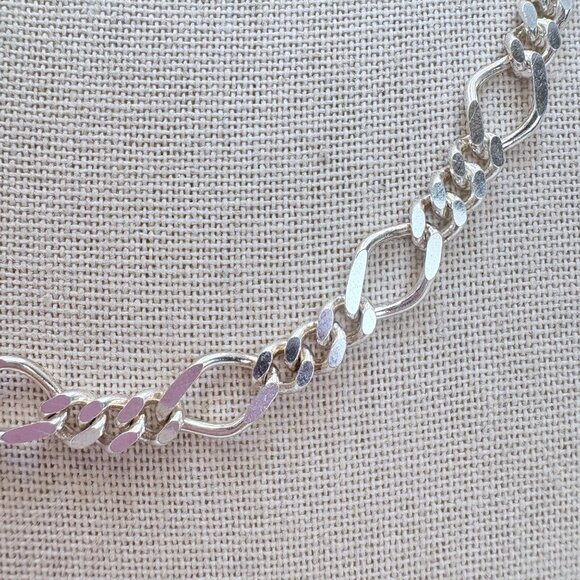Sterling Silver 925 Heavy Figaro Chain Necklace Lobster Clasp Size 20" Length - Picture 3 of 12